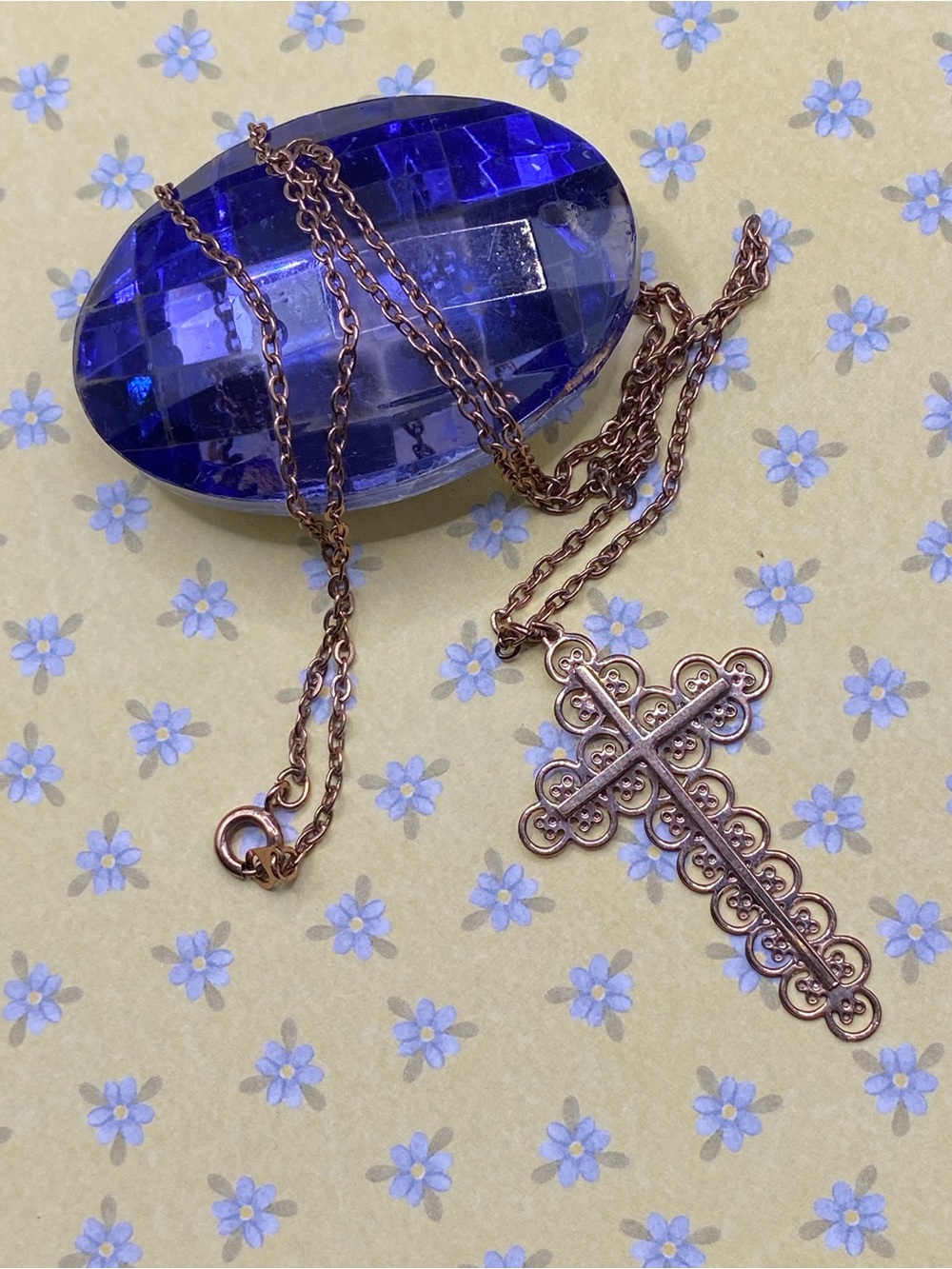 Copper Ornate Christian Cross Necklace On Chain